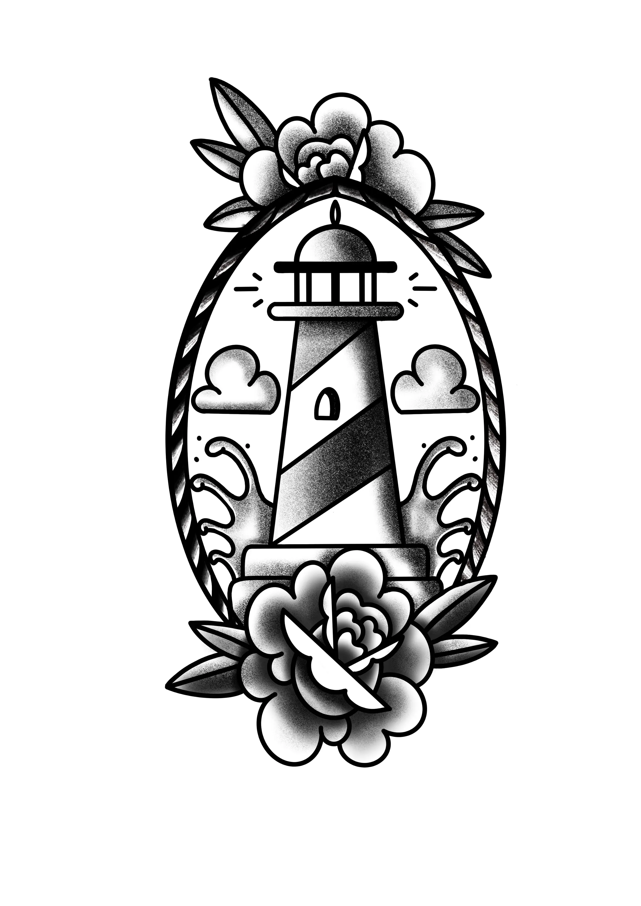 Diseño de Tatuaje, Faro en estilo old school